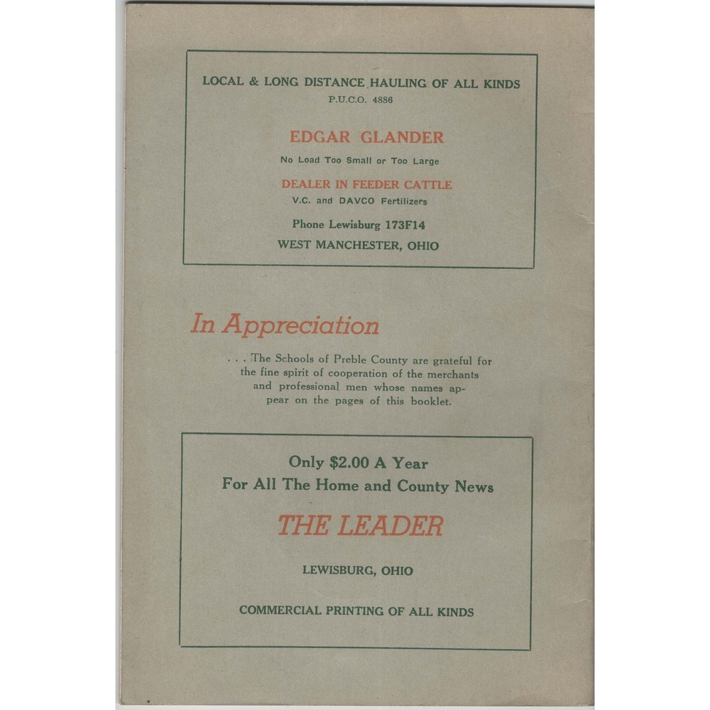 1952 Preble County Basketball Tournament Program Earlham Fieldhouse Indiana VG- - Picture 2 of 3
